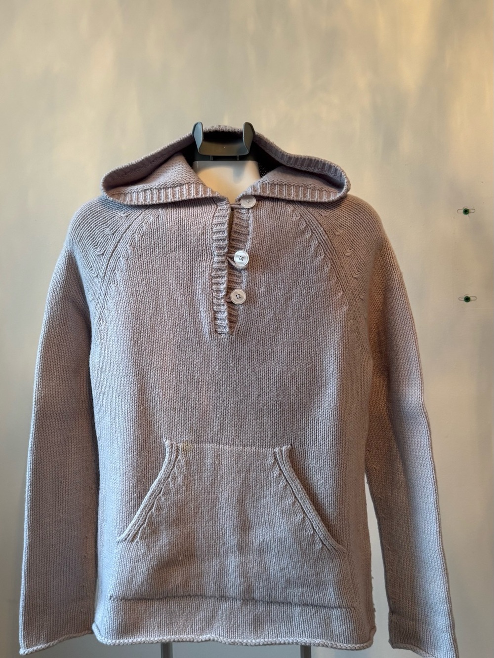 Banana Republic Taupe Knit Hooded Henley Sweater Pullover S